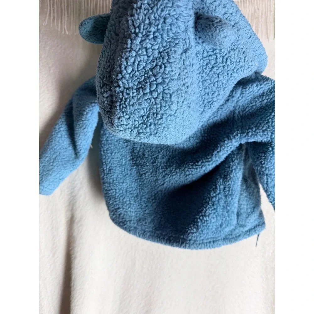 Eddie Bauer Kids Blue Sherpa Fleece Full Zip Hooded Jacket Bear Ears Size 12M